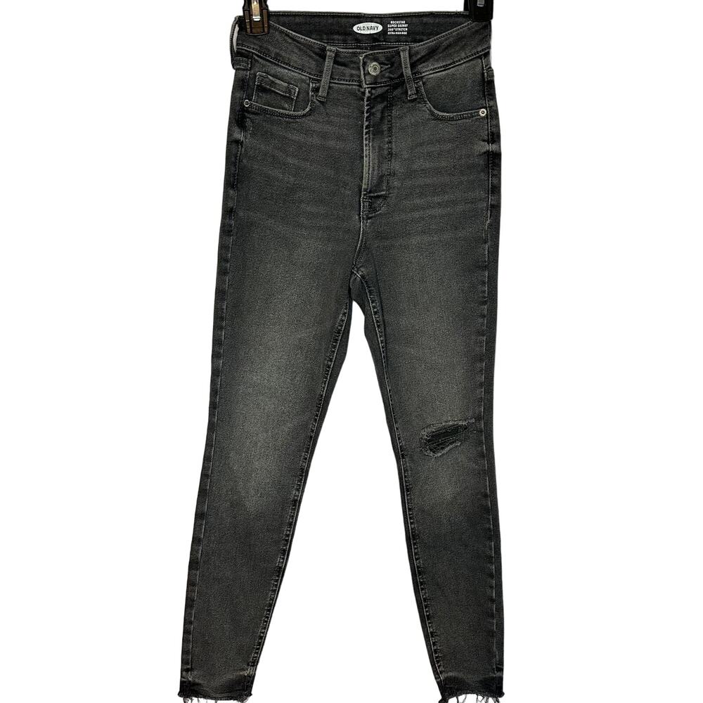 Old Navy‎ Light Black Super High Rise Stretch Skinny Raw Hem Jeans Size 0